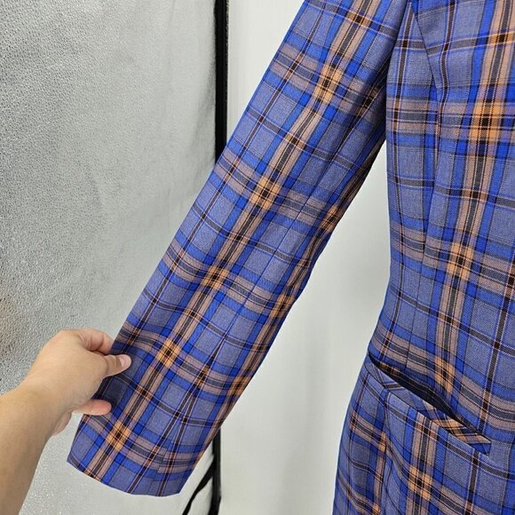 Grey Lab Neon Plaid Blazer Jacket Blue & Orange Women's M Preppy Academia - Picture 6 of 13